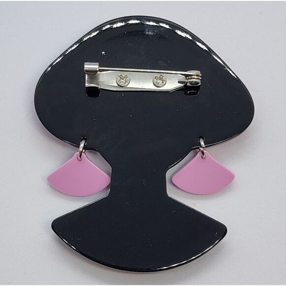 Lady Woman Brooch Mod Go-Go 60's Style Pink Hair Layered Acrylic Fun Fashion - Picture 4 of 4